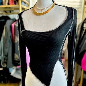Fashion Nova Black Asymmetrical Long Sleeve Fashion Top